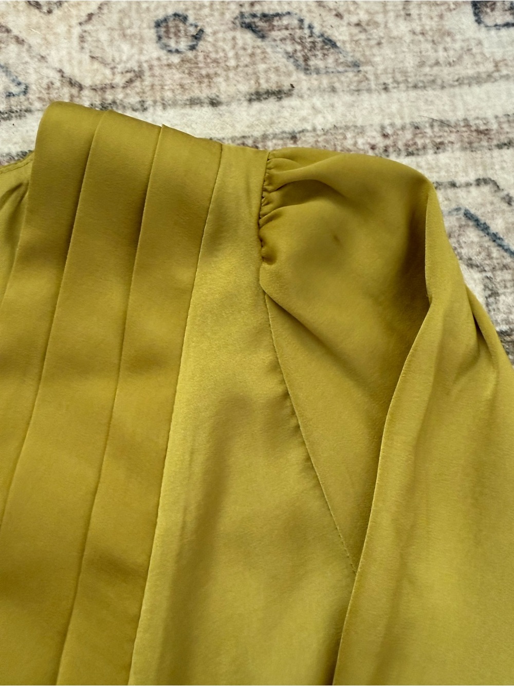 NWT Chartreuse LS Blouse, Office, Boho, Satin-like, Trending Color - Picture 6 of 8